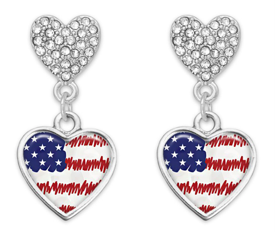 Patriotic Double Heart Earrings - American Legion Flag & Emblem