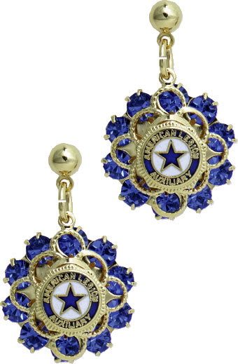 Petite Blue Stone Earrings with Auxiliary Emblem