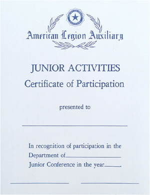 Auxiliary Junior Activities Certificate of Participation