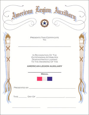 Auxiliary Certificate of Medal Award