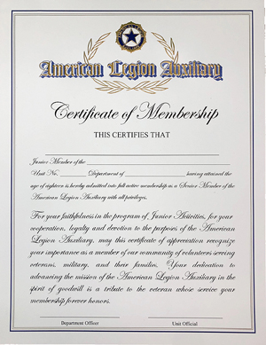 Auxiliary Junior Member Graduation Certificate