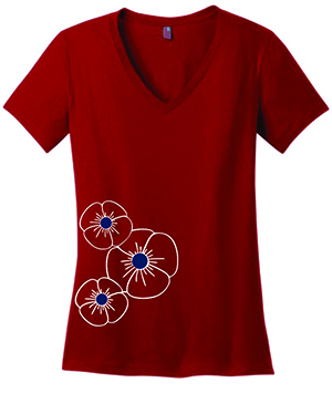 Poppy Flower V-neck T-shirt