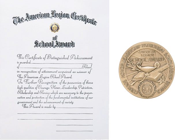 Legion School Award Medallion with Easel & Certificate