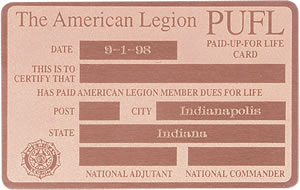 Paid-Up-For-Life Legion Membership Card