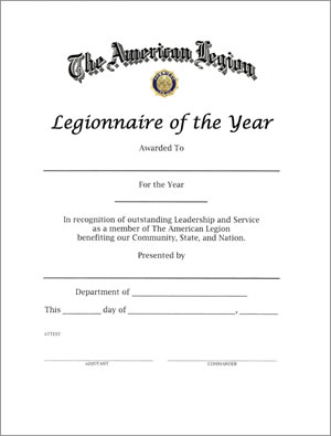 Legionnaire of the Year Certificate