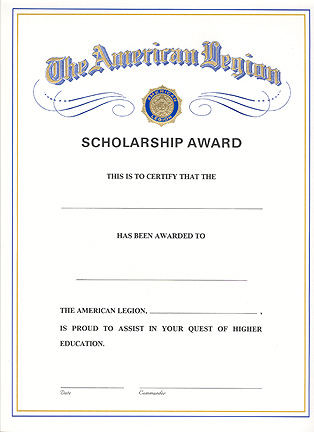 form example grant application American  Award Legion Flag Scholarship Certificate &  Emblem